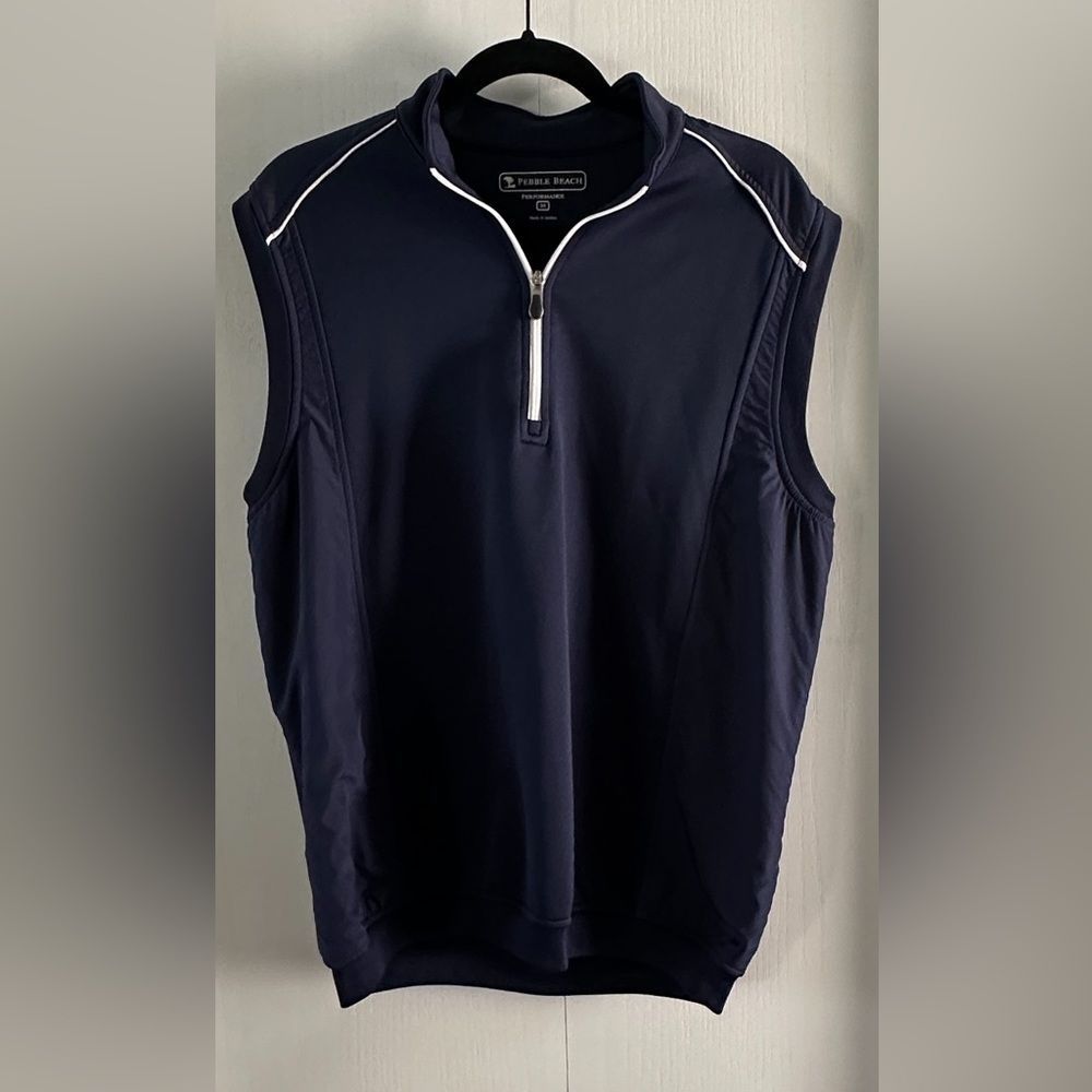 Pebble Beach Navy Blue Sleeveless Golf Vest with White Trim